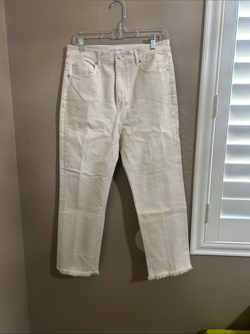 LOFT Women’s Off-White Straight Jeans with Frayed Hem